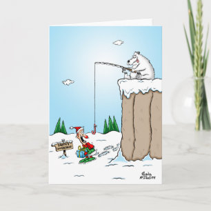 Elf fischen Weihnachtskarte. Feiertagskarte