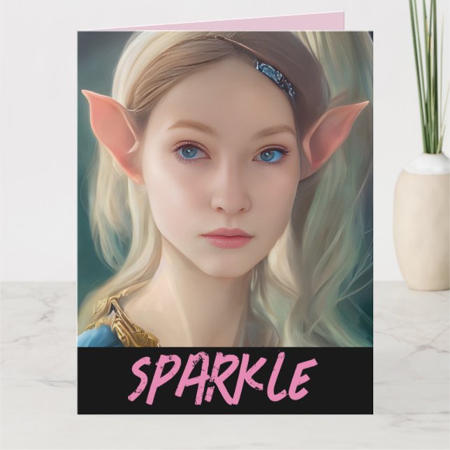 ELF GIRL FANTASY SPARKLE VALENTINE'S DAY CARD KARTE (Vorderseite)