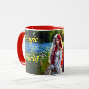 Elf Girl rot-weiß bunt Fantasy Blume Tasse