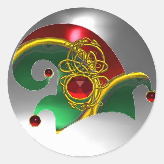 ELF HAT /GOLD JEWELS DIAMOND FEATHERS , GEM STONES RUNDER AUFKLEBER (Vorderseite)