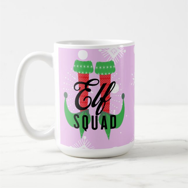 Elf Heelses Squad Weihnachtsschneeflocken Rosa Kaffeetasse (Links)
