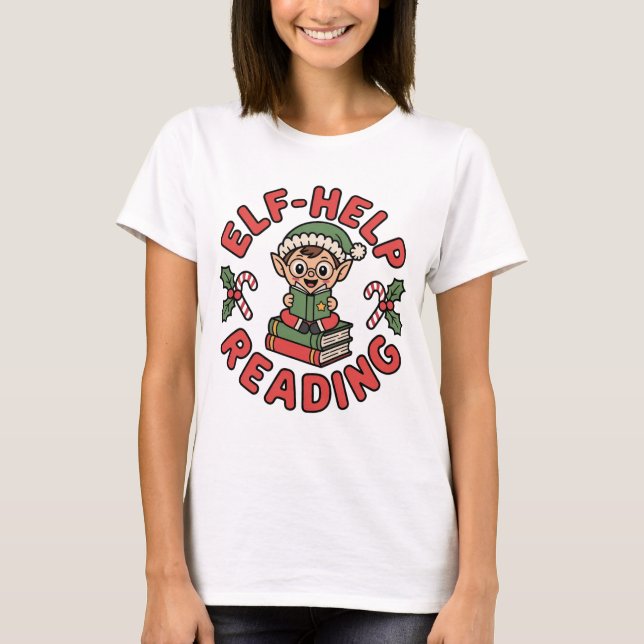 Elf-Help-Leseferien-Buch-Wortspiel T-Shirt (Vorderseite)