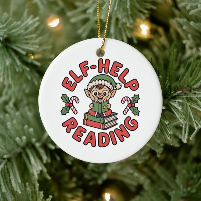 Elf-Help-Reading-Weihnachtsbaum Keramik Ornament (Baum)