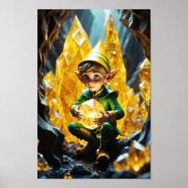 Elf Holding Yellow Crystal Poster