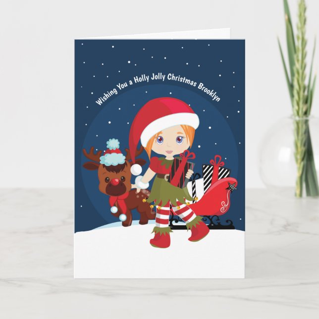 Elf Holiday Card Rotes Haar Feiertagskarte (Vorderseite)