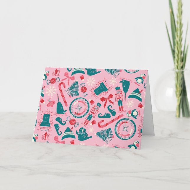 Elf Holiday Gerahmt Icon Muster Feiertagskarte (Vorderseite)