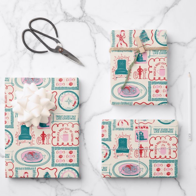 Elf Holiday Icon Muster Geschenkpapier Set (Vorderseite)