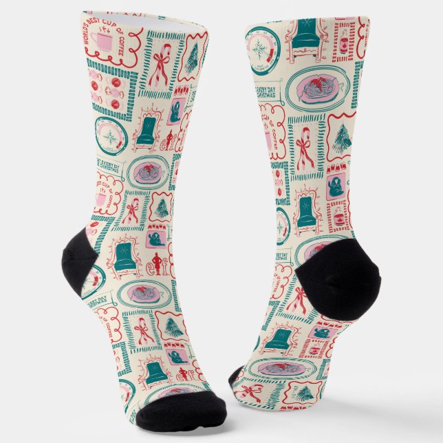 Elf Holiday Icon Muster Socken (Gewinkelt)