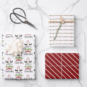 Elf HOLLY JOLLY CHRISTMAS Dossiers Streifen Geschenkpapier Set