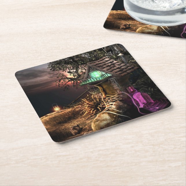 Elf House Rechteckiger Pappuntersetzer (angewinkelt)