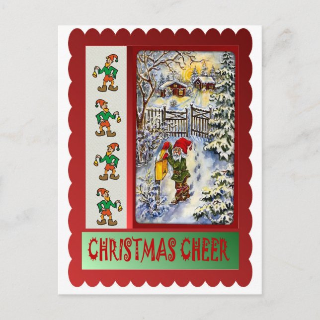Elf im Briefkasten Feiertagspostkarte (Vorderseite)