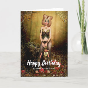 Elf in the Woods Fantasy Birthday Card Karte