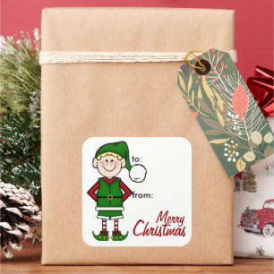 Elf-Jungen-Geschenkanhänger-Aufkleber Quadratischer Aufkleber