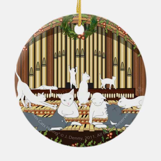 Elf Katzen, die… Doppeltes leiten, versahen mit Keramik Ornament (Hinten)