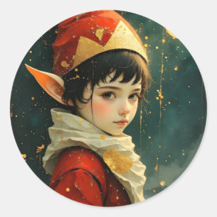 Elf Kind in Vintage-Weihnachtsoutfit Runder Aufkleber