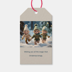 Elf-Kinder laufen im Schnee, benutzerdefinierter T Geschenkanhänger