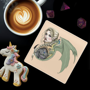 Elf-Krieger-Drache-Fantasy-Magisches-Mittelalter-P Glasuntersetzer