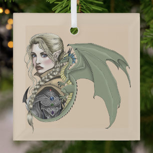 Elf-Krieger-Drache Fantasy Magisches Mittelalter P Ornament Aus Glas