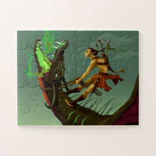 Elf Krieger kämpft gegen einen Drachen  Puzzle
