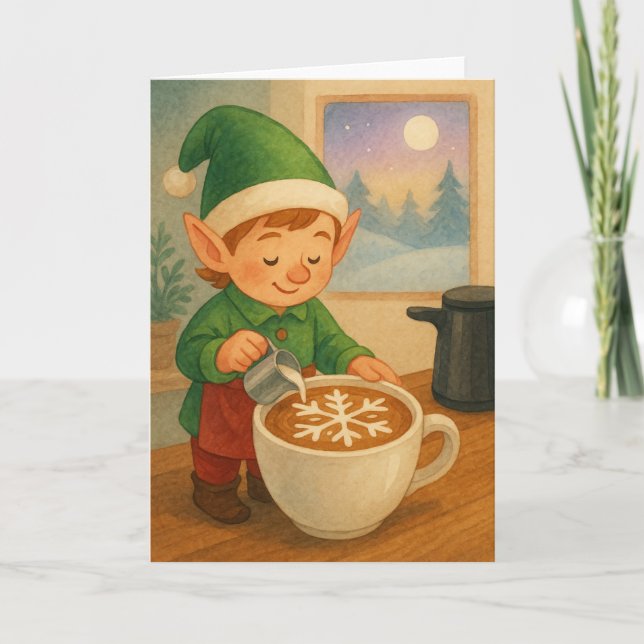 Elf Latte Art Feiertagskarte (Vorderseite)