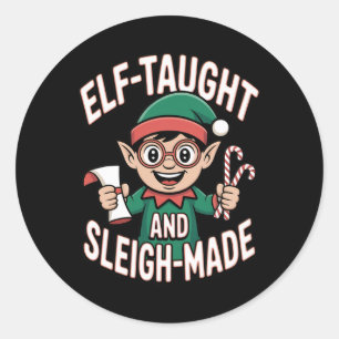 Elf lehrte und leigh-made Weihnachtself Runder Aufkleber