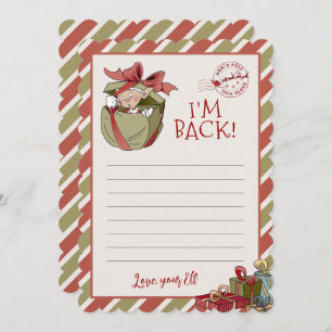 Elf Letter "I m Back" Editable Notecards Einladung