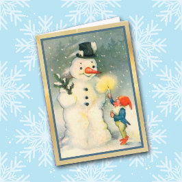 Elf Lights Snowman's Way Vintage Weihnachtskarte Feiertagskarte
