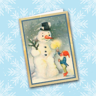 Elf Lights Snowman's Way Vintage Weihnachtskarte Feiertagskarte