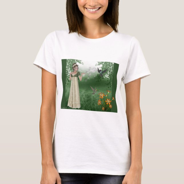 Elf Magic auf Grasfeld mit Hummingvögeln T-Shirt (Vorderseite)