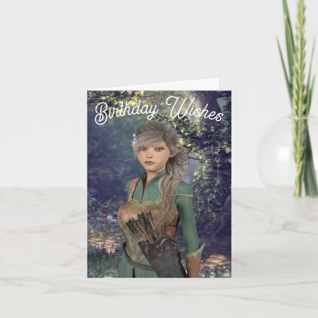 Elf Maiden in the Woods Birthday Card Karte (Vorderseite)