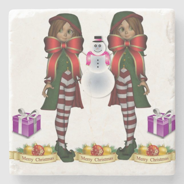 Elf Marble Stone Untersetzer Weihnachten (Vorderseite)
