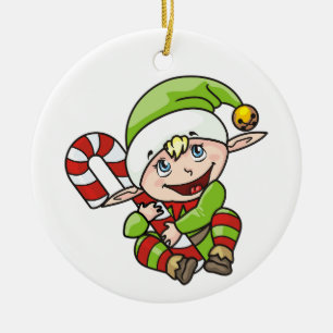 Elf mit Candy Cane Keramik Ornament