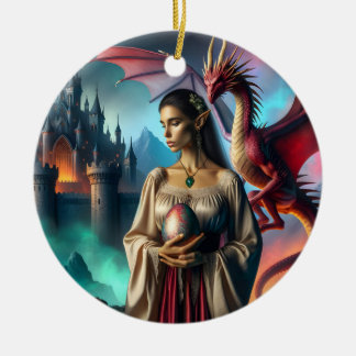 Elf mit Drachenei Keramik Ornament