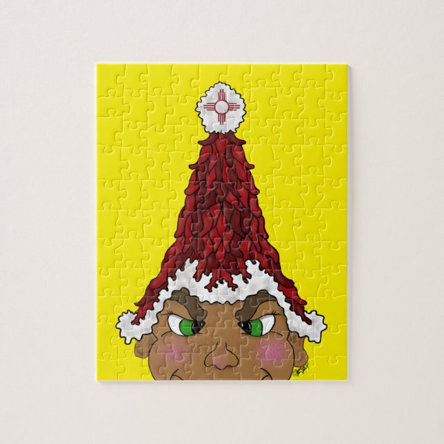 Elf mit einer Weihnachtsmannmütze aus einem Roten  Puzzle (Vertikal)