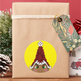 Elf mit einer Weihnachtsmannmütze aus einem Roten Runder Aufkleber