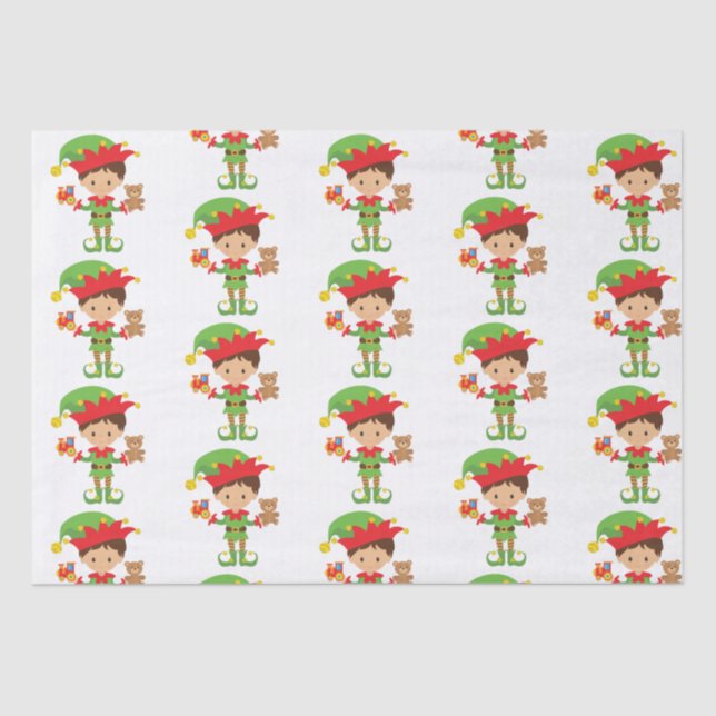 Elf mit Geschenken und weißem Hintergrund Seidenpapier (Vorderseite)