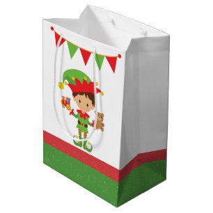 Elf mit Geschenken und weißem Hintergrund Wrapping Mittlere Geschenktüte
