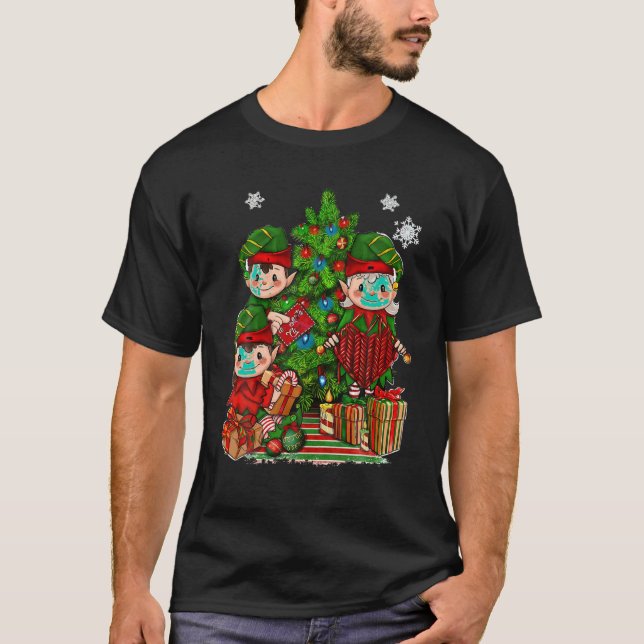 Elf mit Knitter Weihnachtsbaum Lichter Weihnachtsf T-Shirt (Vorderseite)