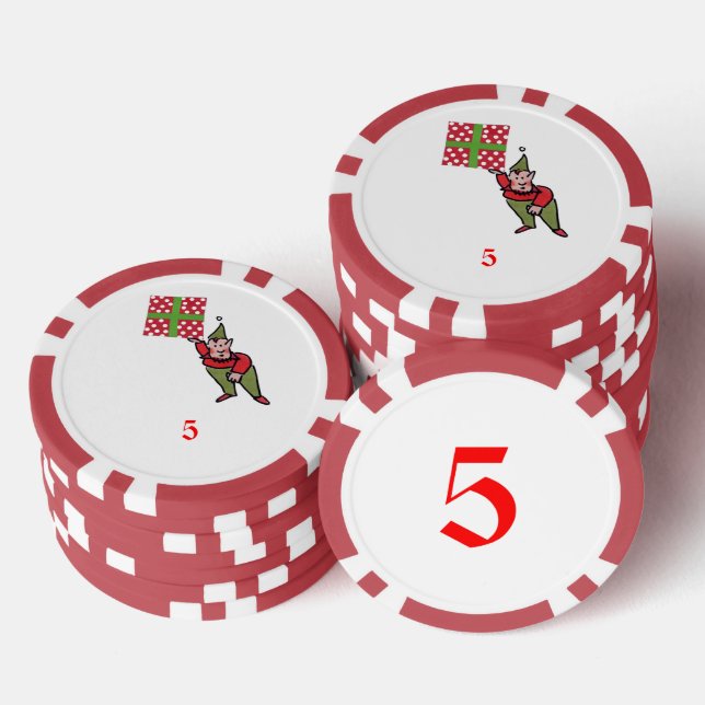 Elf mit Polka Dot Geschenk rot 5 Streifen Poker Ch Pokerchips (Stapel)