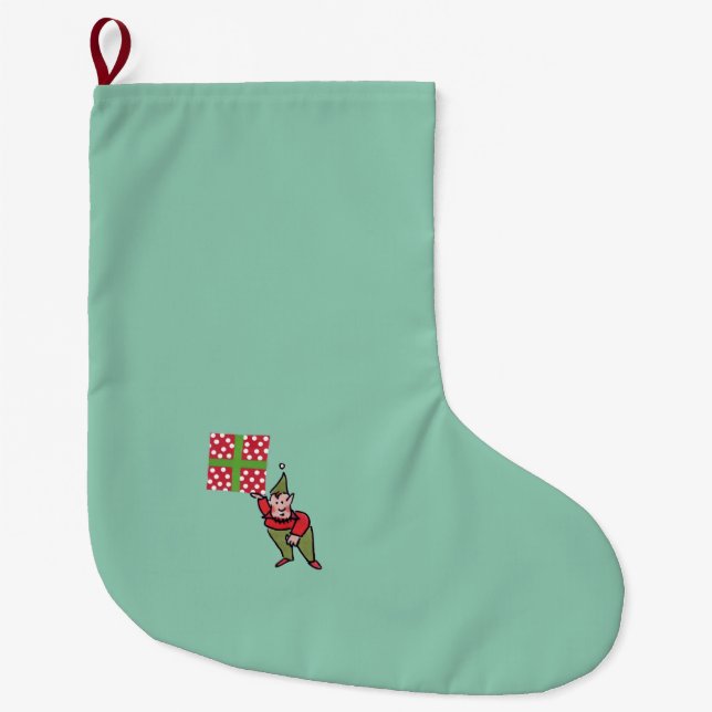 Elf mit Polka Dot Geschenk Weihnachtsweih Strumpf  Großer Weihnachtsstrumpf (Vorderseite)