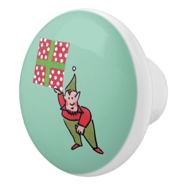 Elf mit Polka Dot Geschenkknopf Keramik Keramikknauf (Rechts)