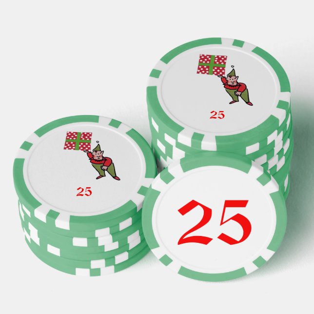 Elf mit Polka Dot Gift Grn 25 gestreifter Poker Ch Pokerchips (Stapel)