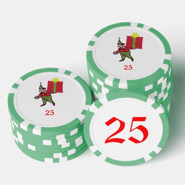 Elf mit Red Box grün 25 gestreifter Poker Chip (Stapel)