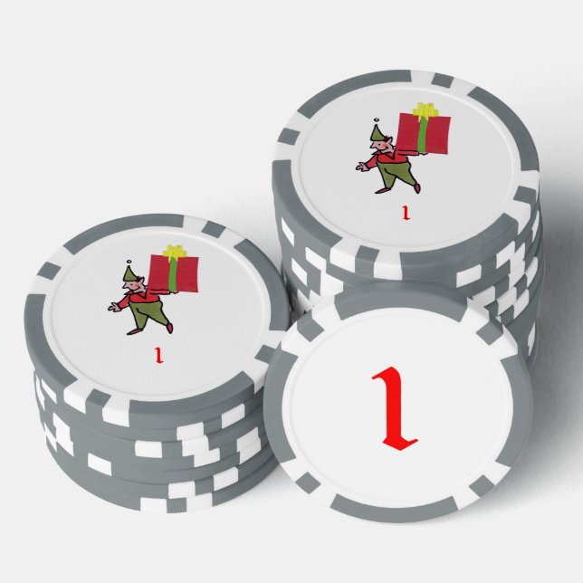Elf mit Roter Box grau 1 gestreifter Poker-Chip Pokerchips (Stapel)
