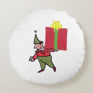 Elf mit roter Box rundes rotes Poly-Kissen Kissen