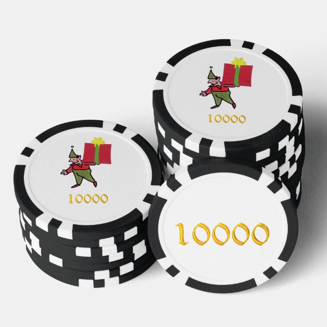 Elf mit Roter Box Schwarz Gold 10000 gestreifter P Pokerchips (Stapel)