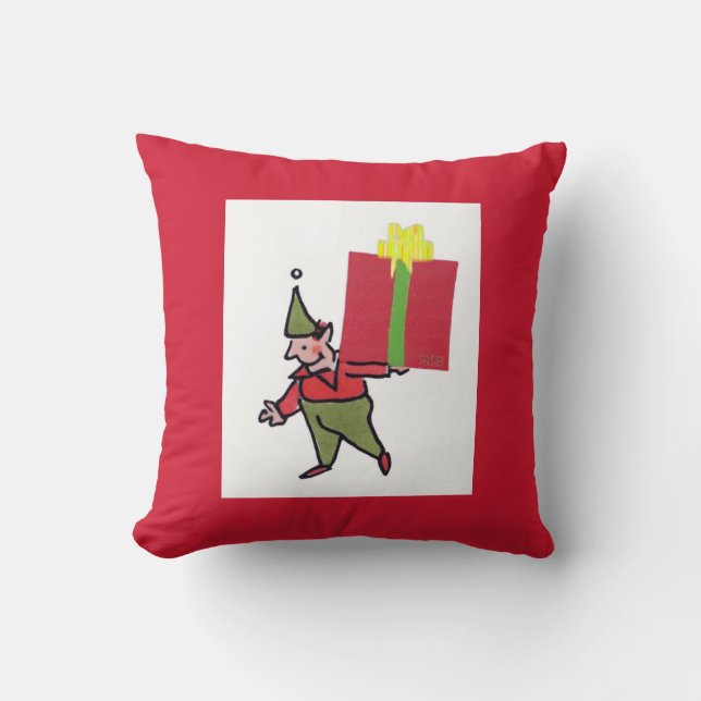 Elf mit roter Box Vierkantkissen Kissen (Vorderseite)