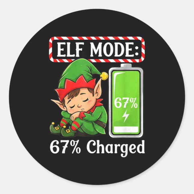 Elf Mode 67% Charged Funny Christmas Tee  Runder Aufkleber (Vorderseite)