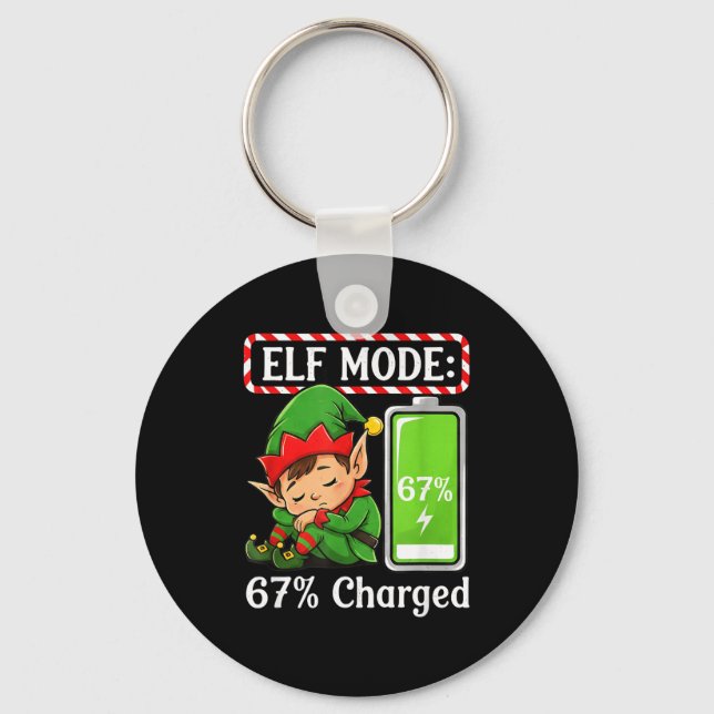 Elf Mode 67% Charged Funny Christmas Tee  Schlüsselanhänger (Vorderseite)