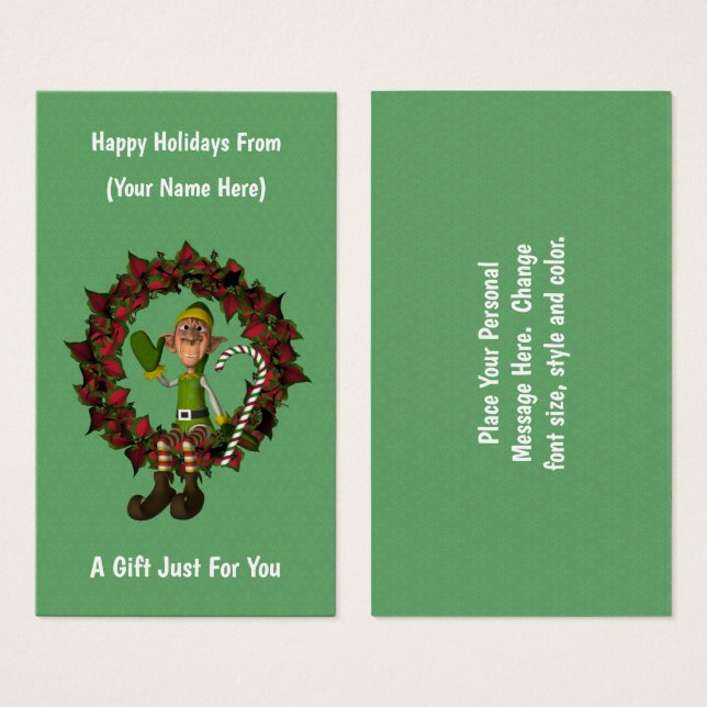 Elf on Wreath Christmas Weihnachtsgeschenk-Karte T (Vorne & Hinten)